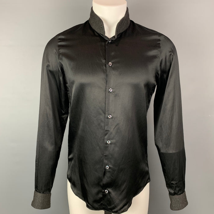 GIORGIO ARMANI Size S Black & Charcoal Silk / Cotton Long Sleeve Shirt
