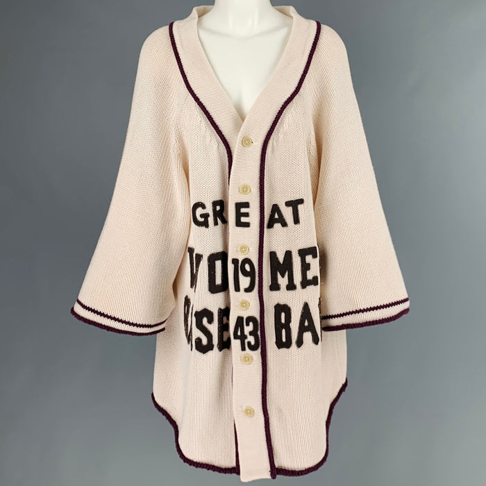 KAPITAL Size One Size Cream Brown Cotton Applique Button Down Cardigan