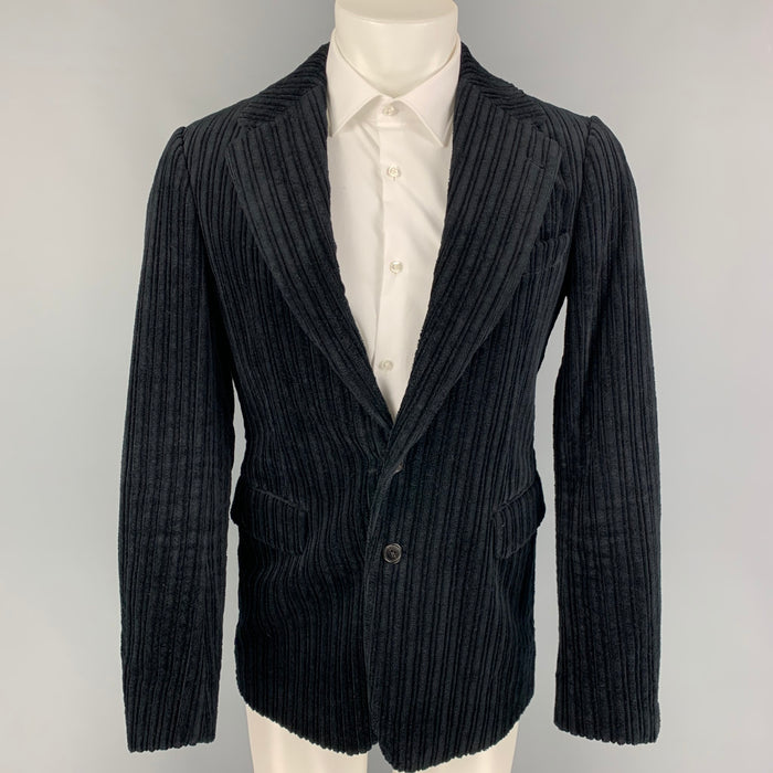 DRIES VAN NOTEN Size 36 Black Stripe Cotton Notch Lapel Sport Coat