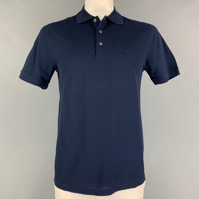 LOUIS VUITTON Size L Navy Cotton Buttoned Polo
