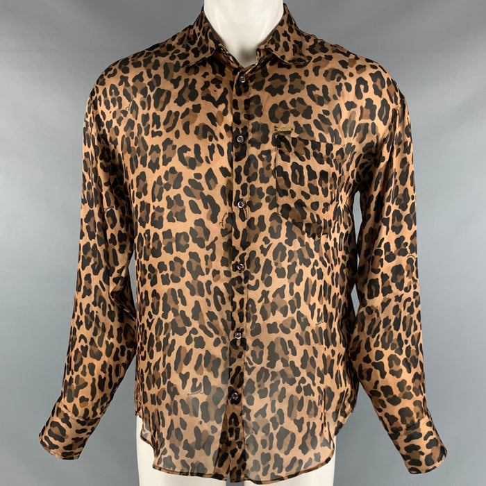 DSQUARED2 Size XS Tan Black Brown Animal Print Polyester Long Sleeve Shirt
