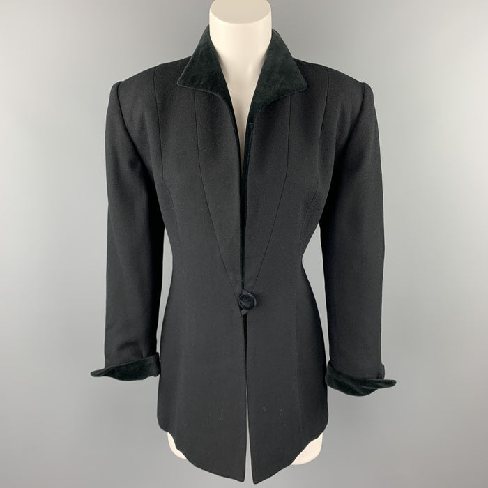 CHRISTIAN DIOR Size 10 Black Crepe Velvet Trim Jacket