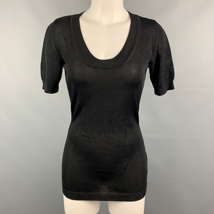 Vintage MOSCHINO COUTURE Size 8 Black Knitted Rayon Short Sleeve Pullover