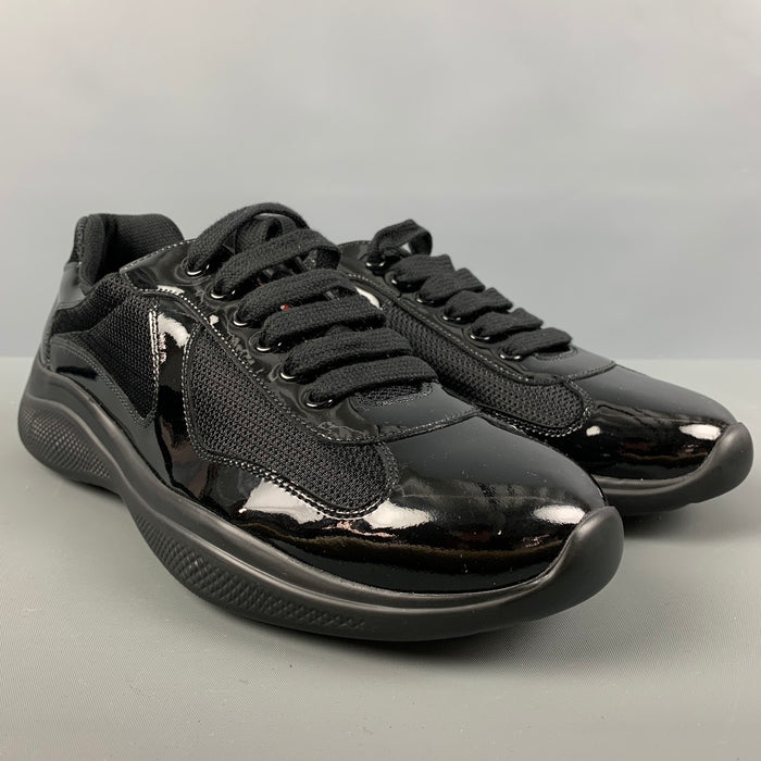 PRADA Size 8 Black Mixed Materials Mesh Low Top Sneakers