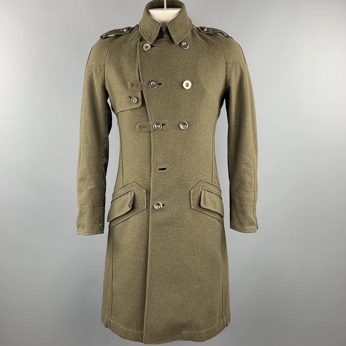MOSCHINO JEANS Size M Olive Wool Double Breasted Epaulette Coat
