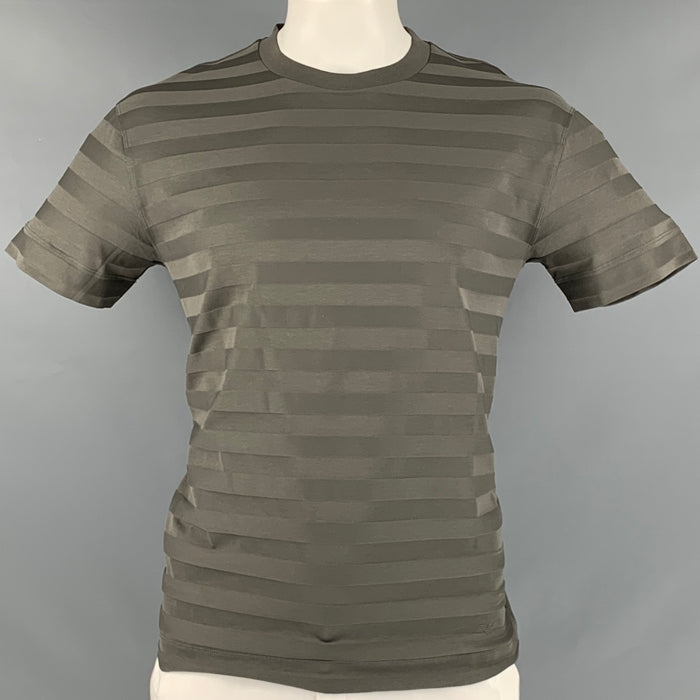 EMPORIO ARMANI Size XL Green Stripe Cotton Short Sleeve T-shirt