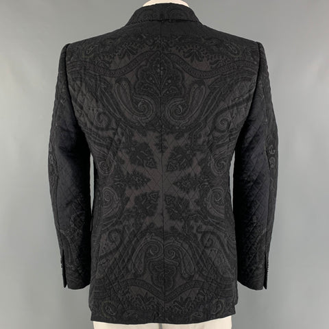 ETRO Size 44 Black Grey Quilted Wool Silk Shawl Collar Sport Coat