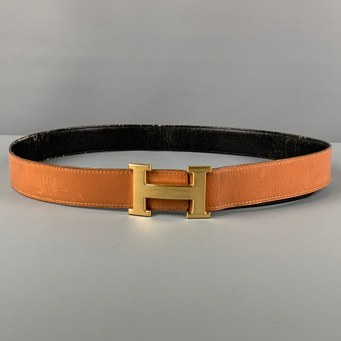 Vintage 1982 HERMES Gold Black Tan H Belt Buckle