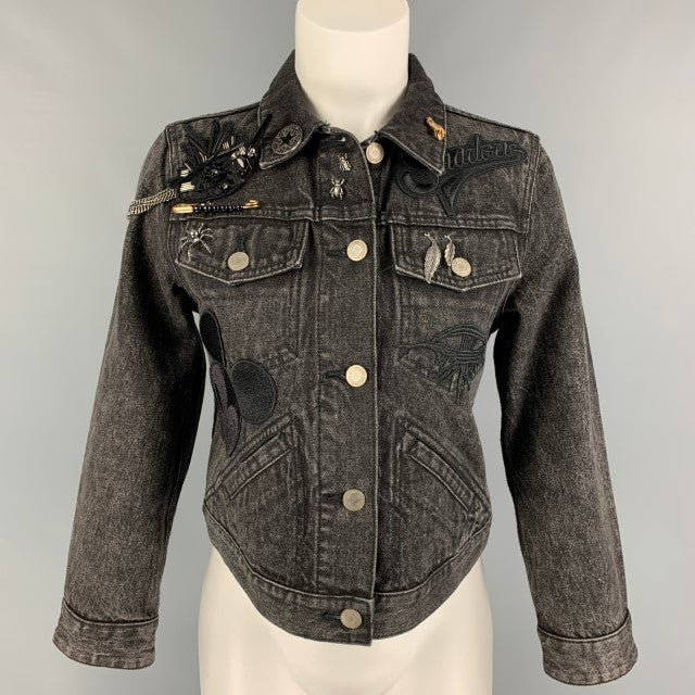 MARC JACOBS Chaqueta corta con alfileres de mezclilla lavada negra talla M