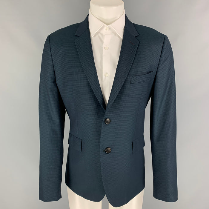 PAUL SMITH Abrigo deportivo con solapa de muesca de lana en cuadrícula negra, talla 40, ajuste Kensington, regular
