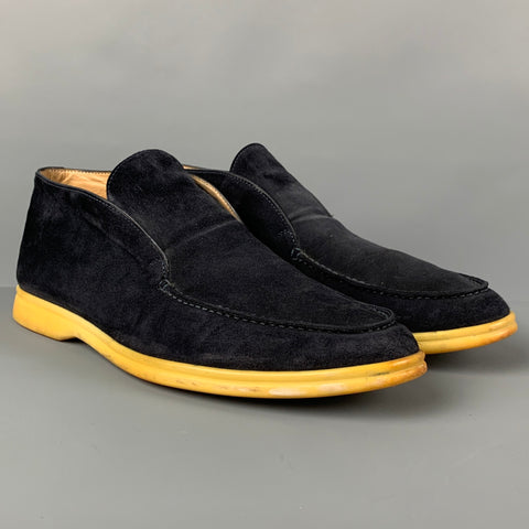 LORO PIANA Size 9.5 Navy Yellow Leather Open Walk Boots