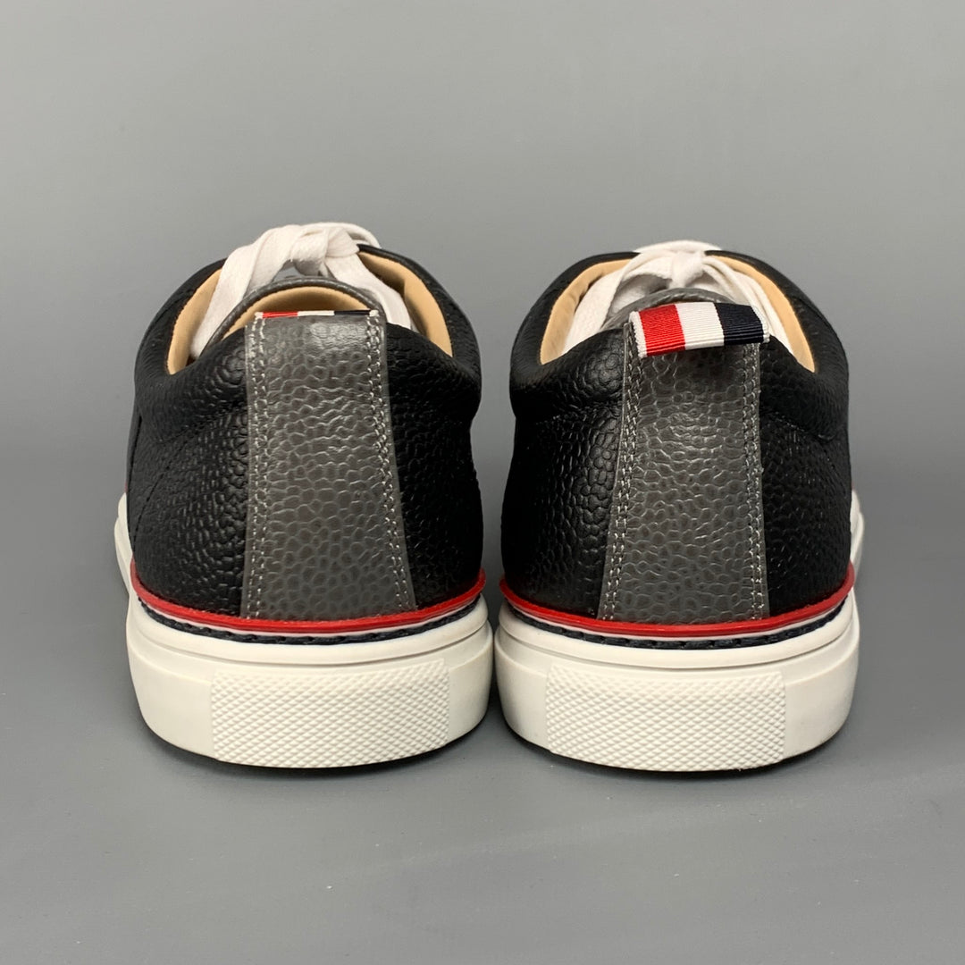 THOM BROWNE Size 6 Grey & Black Color Block Leather Cap Trainer Sneakers