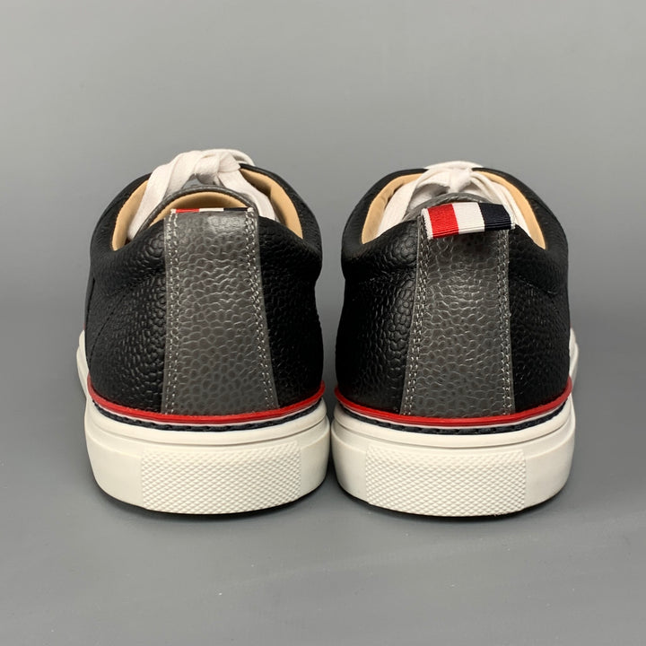 THOM BROWNE Size 6 Grey & Black Color Block Leather Cap Trainer Sneakers