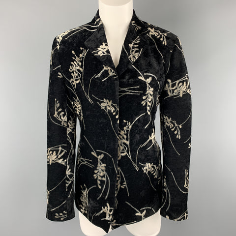 GIORGIO ARMANI Size 4 Black & Grey Floral Velvet Blazer