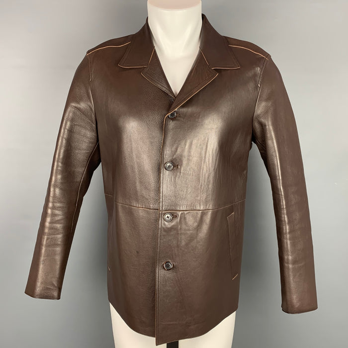 PRADA Size 40 Brown Leather Slit Pockets Jacket