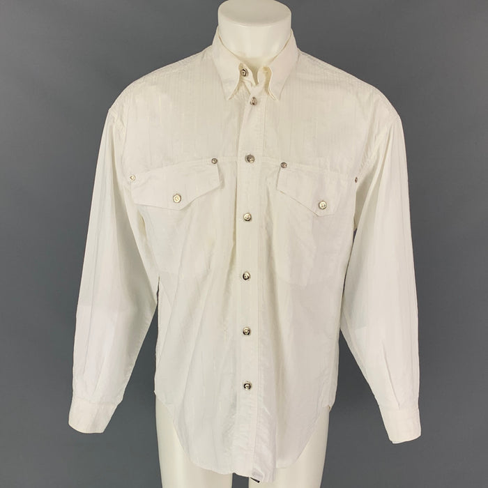 Vintage VERSACE JEANS COUTURE Size M White Stripe Cotton Blend Long Sleeve Shirt