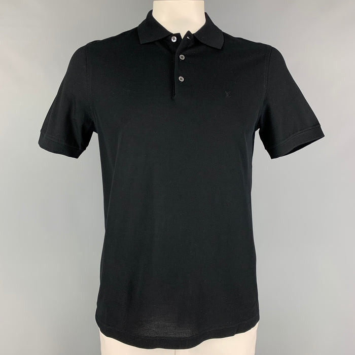 LOUIS VUITTON Size L Black Cotton Buttoned Polo