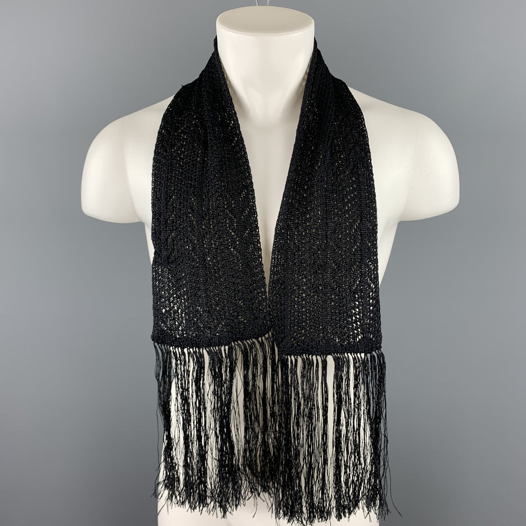 YVES SAINT LAURENT Black Knitted Silk Fringe Scarf