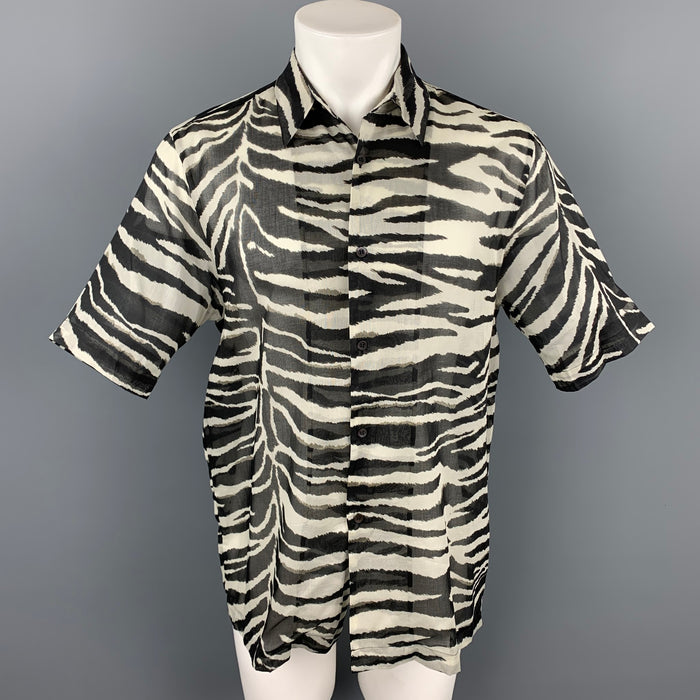 DRIES VAN NOTEN S/S 20 Size M White & Black Zebra Print Cotton Camp Short Sleeve Shirt