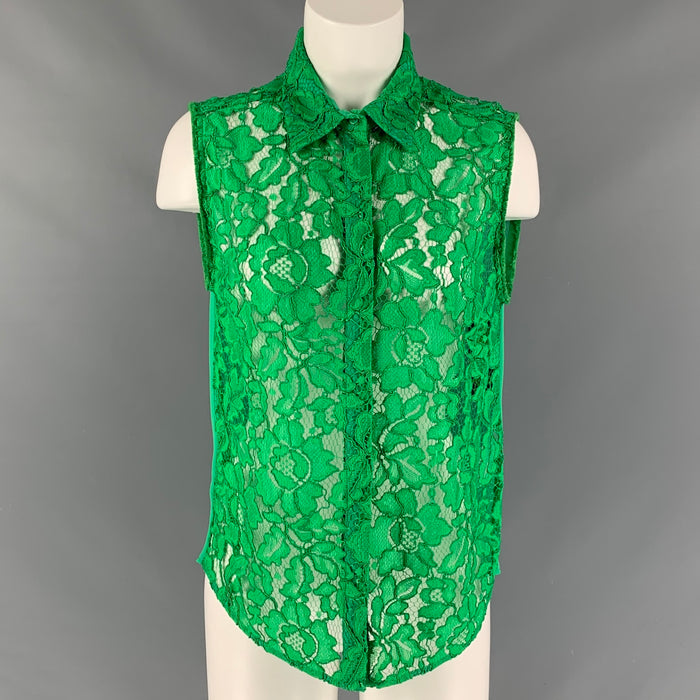 SANDRO Size 2 Green Rayon & Polyamide Lace Skirt