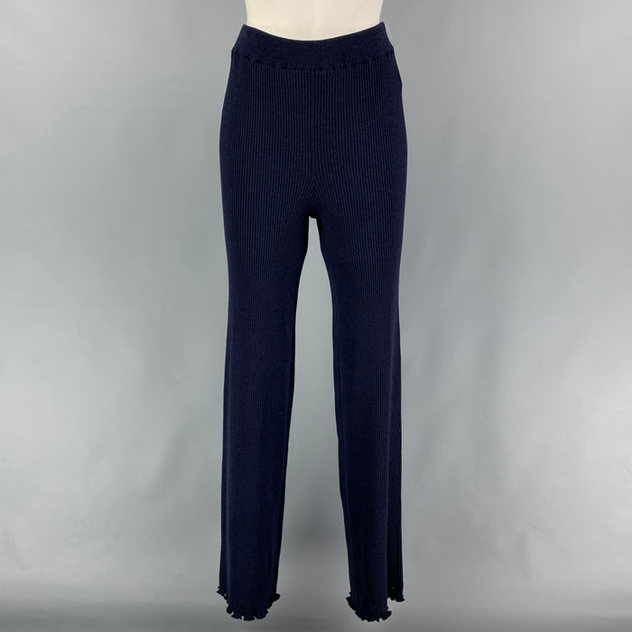 THE ROW Size S Navy Cotton Silk Ribbed Elastic Waistband Casual Pants