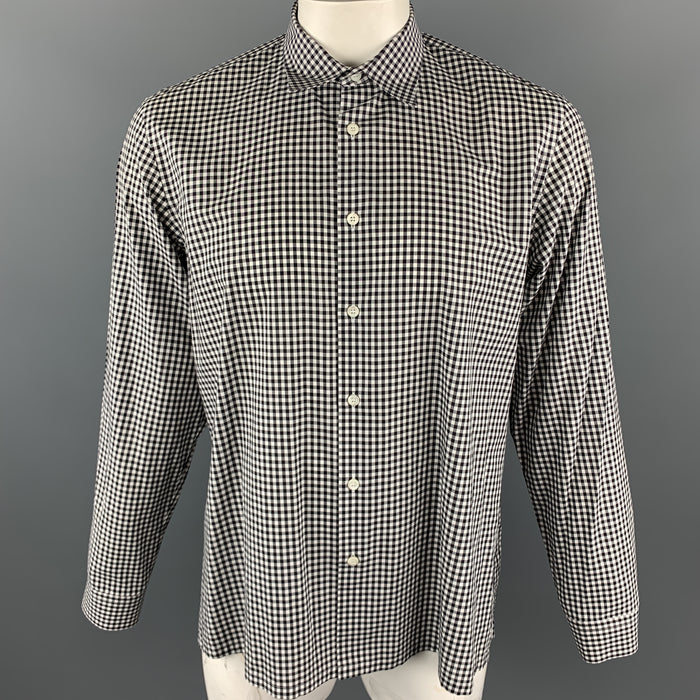 PRADA Size XL Black & White Checkered Cotton Long Sleeve Shirt