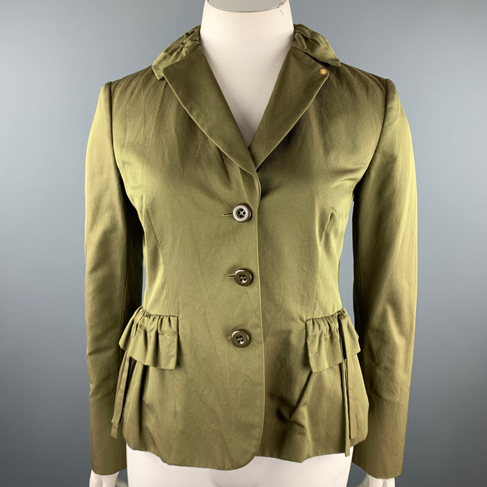 MOSCHINO CHEAP AND CHIC Size 12 Olive Twill Cotton Blend Jacket