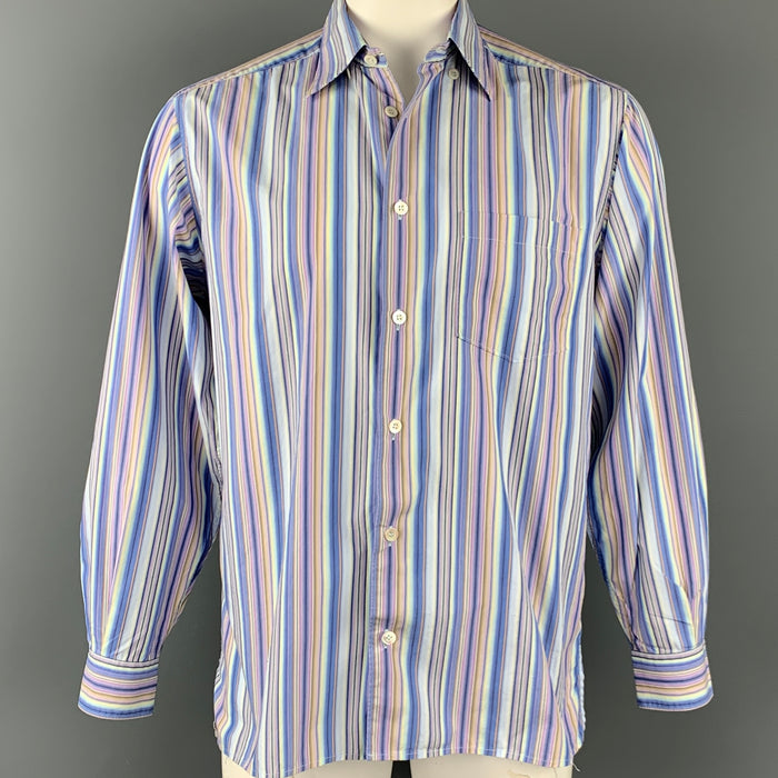 ERMENEGILDO ZEGNA Size M Lilac & Blue Stripe Cotton Button Down Long Sleeve Shirt