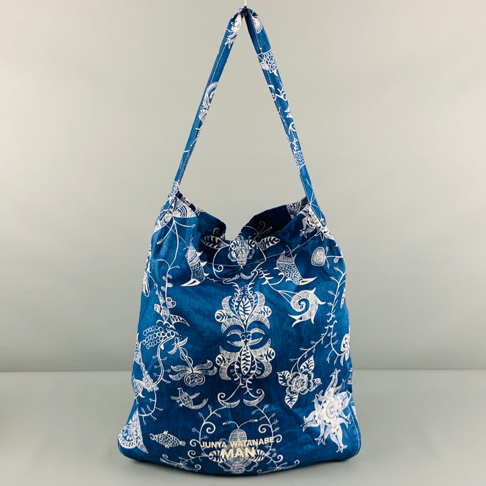 JUNYA WATANABE Blue White Abstract Floral Linen Tote Bag