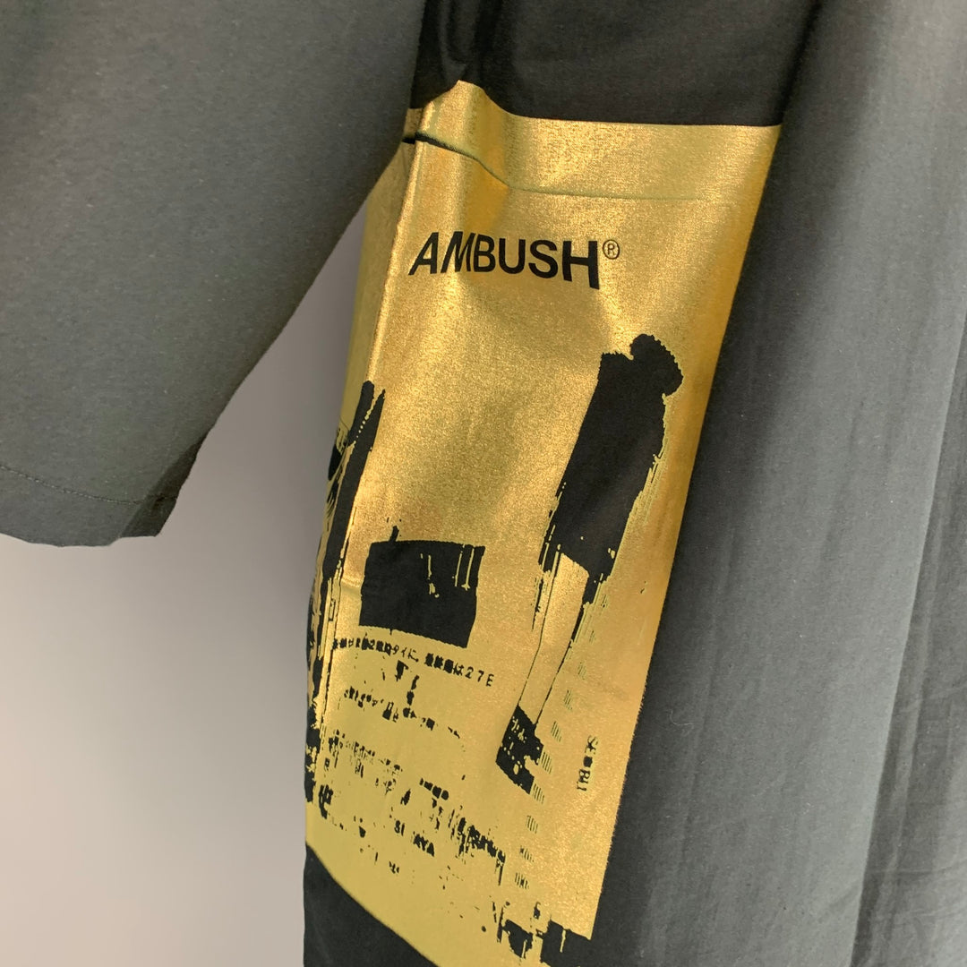 AMBUSH Talla L Chaqueta kimono de algodón con gráfico dorado negro
