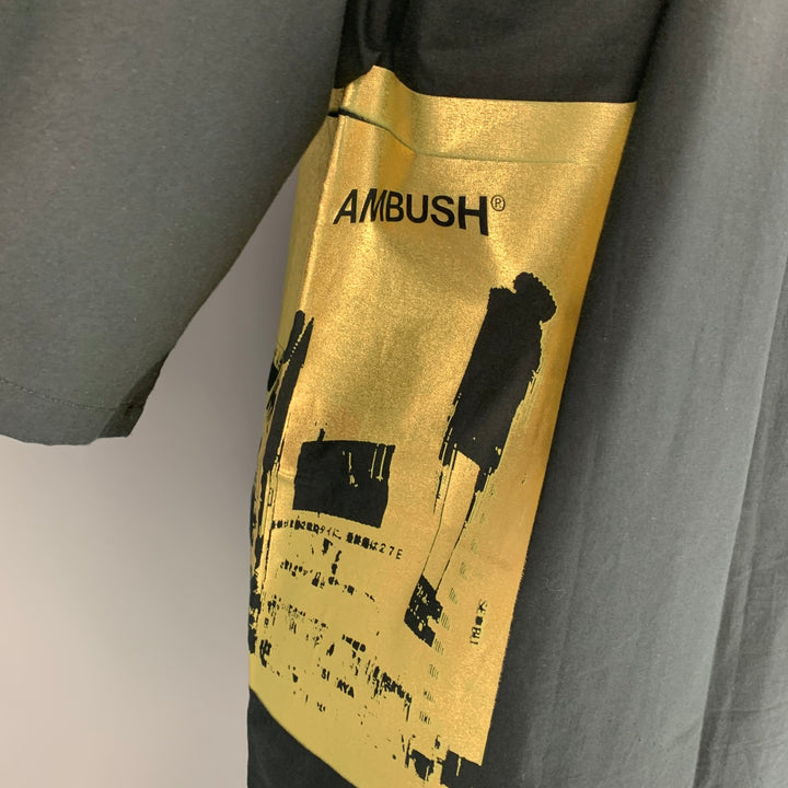 AMBUSH Talla L Chaqueta kimono de algodón con gráfico dorado negro