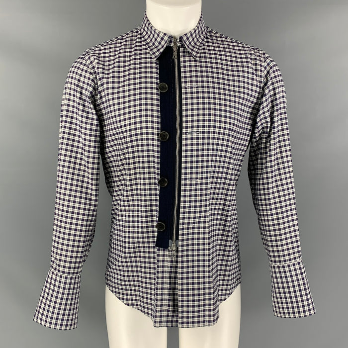 DRIES VAN NOTEN Size S White Navy Red Checkered Cotton Jacket