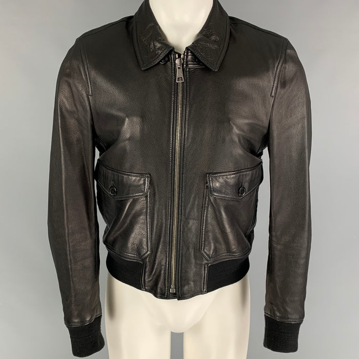 BURBERRY BRIT Size M Black Leather Zip Up Jacket