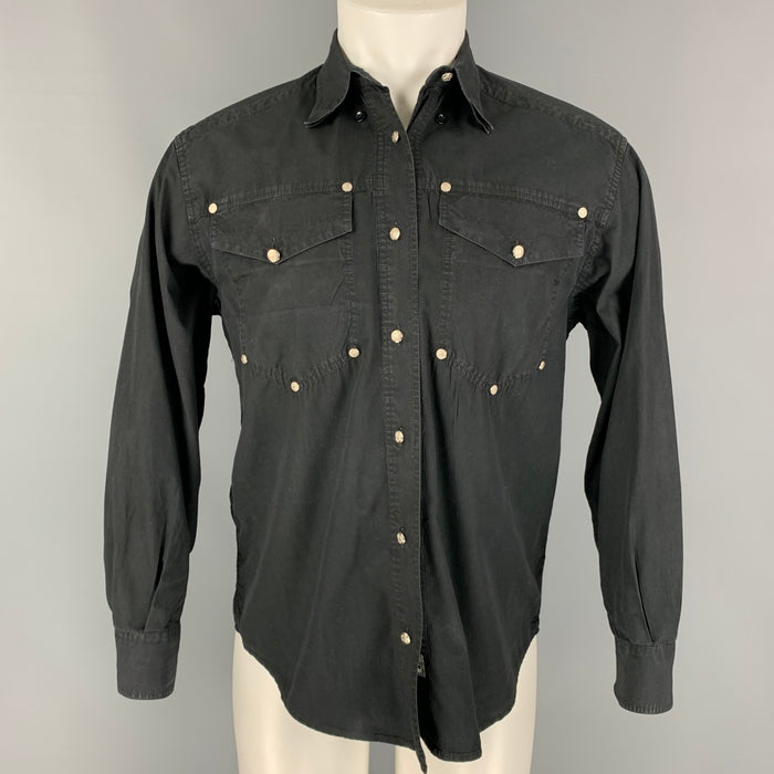 Vintage VERSACE JEANS COUTURE Size M Black Cotton Button Down Long Sleeve Shirt