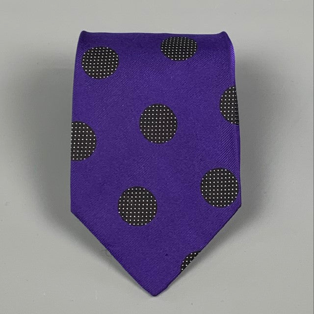 GIANNI VERSACE Purple Black Dot Silk Tie