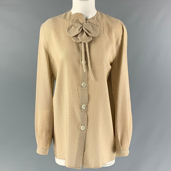 GIORGIO ARMANI Talla 8 Blusa túnica de rayas de seda beige