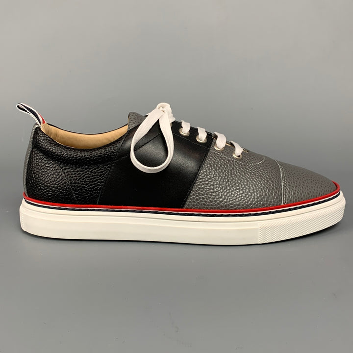 THOM BROWNE Size 6 Grey & Black Color Block Leather Cap Trainer Sneakers