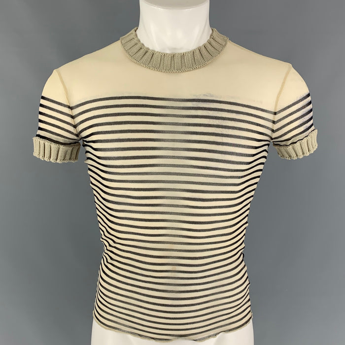 Vintage JEAN PAUL GAULTIER Size S Beige Black Stripe Polyamide Nautical Pullover