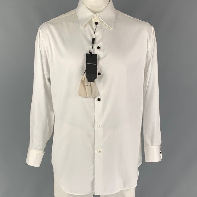 GIORGIO ARMANI Size XL Solid White Cotton French Cuff Long Sleeve Shirt