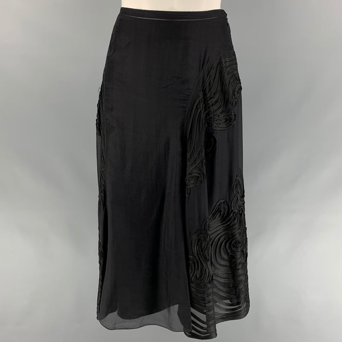 JEAN PAUL GAULTIER Size 8 Black Rayon Blend Ribbon Mid-Calf Skirt