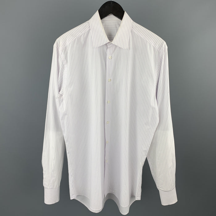 PRADA Size M Lavender Stripe Cotton Button Up Long Sleeve Shirt