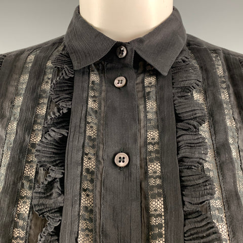 ETRO Size S Black Cotton Silk Sheer Button Up Shirt