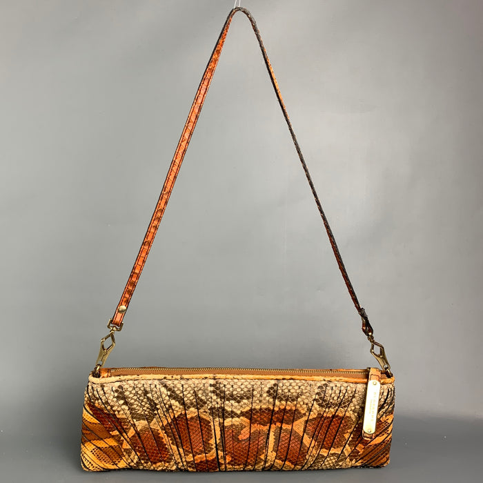BURBERRY PRORSUM Brown & Tan Python Skin Leather Clutch Shoulder Bag