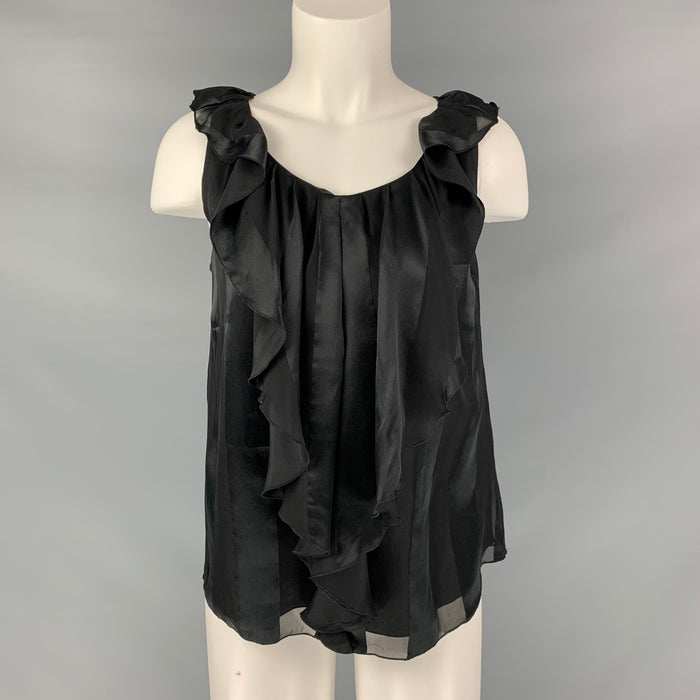 MOSCHINO Size 10 Black Silk Two Tone Ruffle Blouse