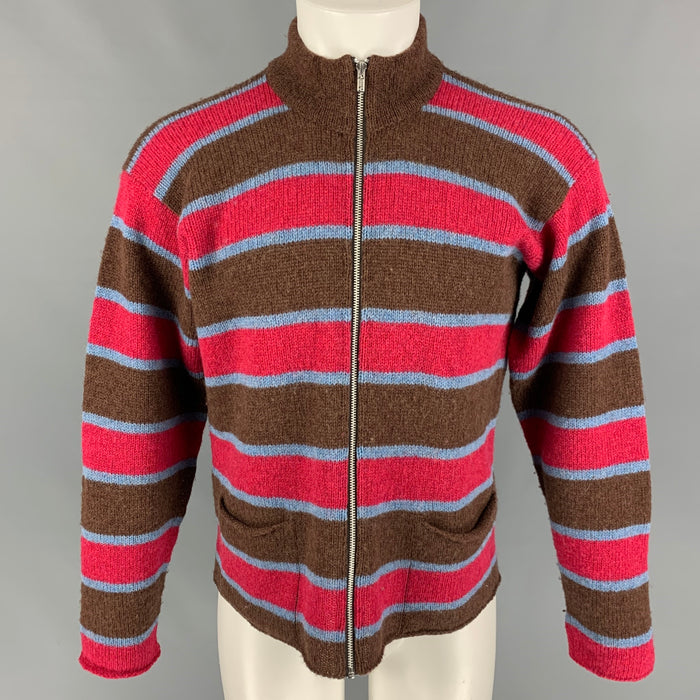 COMME des GARCONS SHIRT Size S Brown Red Blue Stripe Wool Zip Up Jacket