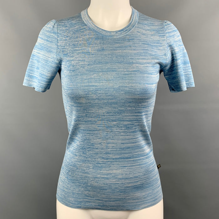 LOUIS VUITTON Size XS Light Blue & White Heather Silk T-Shirt