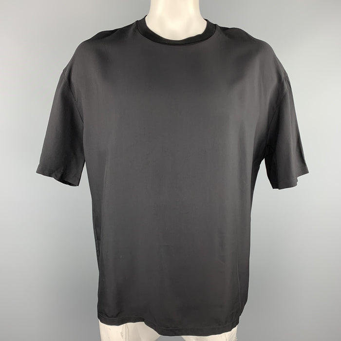 LANVIN Size M Black Viscose Blend Crew-Neck Short Sleeve Shirt
