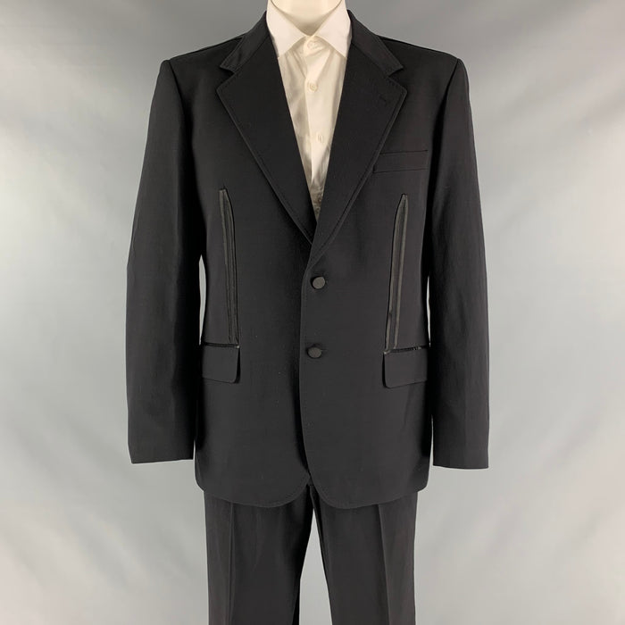 MOSCHINO Size 46 Black Solid Polyamide-Blend Notch Lapel Tuxedo
