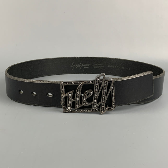 YOHJI YAMAMOTO Size 32 Black & Silver Rhinestones Hell Buckle Belt