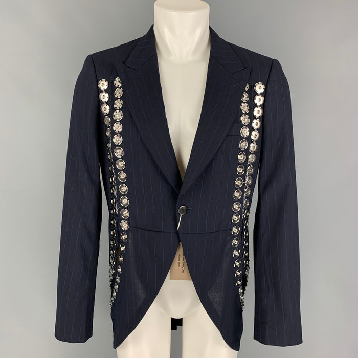 COMME des GARCONS HOMME PLUS Size M Navy Blue Stripe Wool Jacket